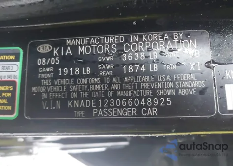 2006 Kia Rio Lx из США, поврежденный, VIN KNADE123066048925